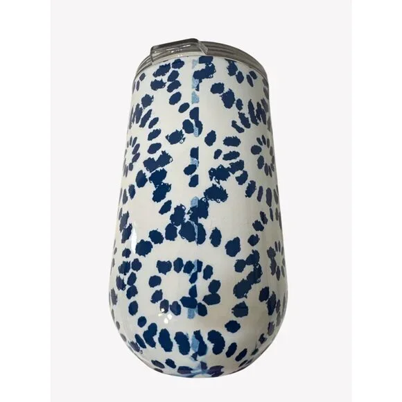 NIB Stainless Insulated Wine Tumblers Blue Teal Abstract Lids Members Mark 4 PK - Picture 6 of 6